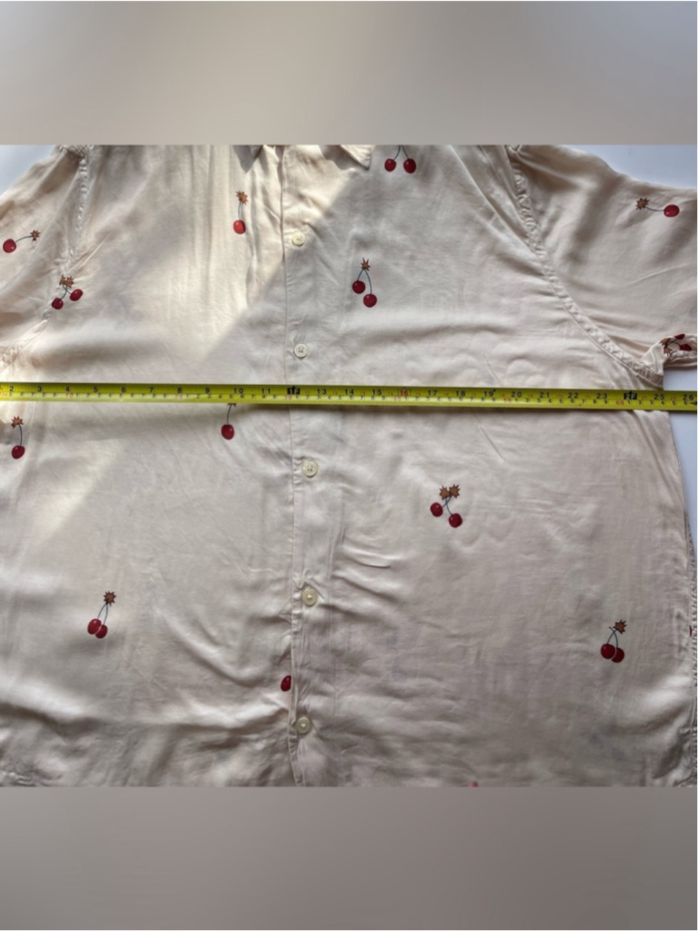 All Saints Cream Short-Sleeve Button-Down Shirt with Cherry bomb - Picture 9 of 10